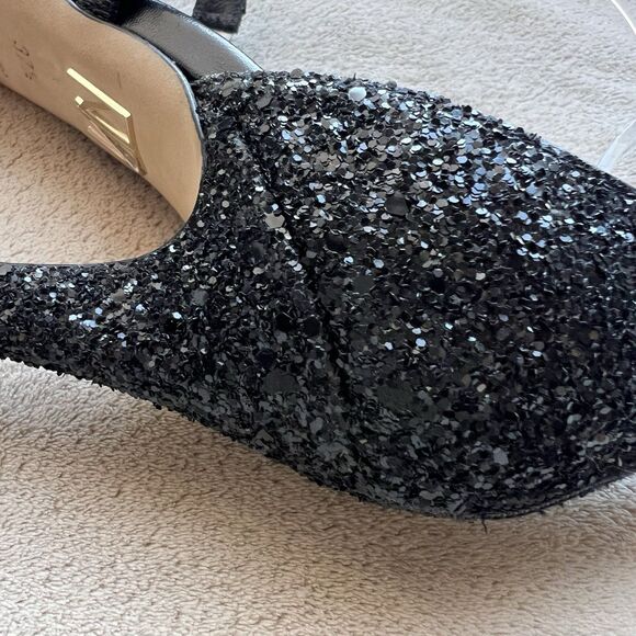 Tamara Mellon Frontline Black Glitter Crystal Heeled Sandals US 7 EU 37.5 Formal - Picture 5 of 16
